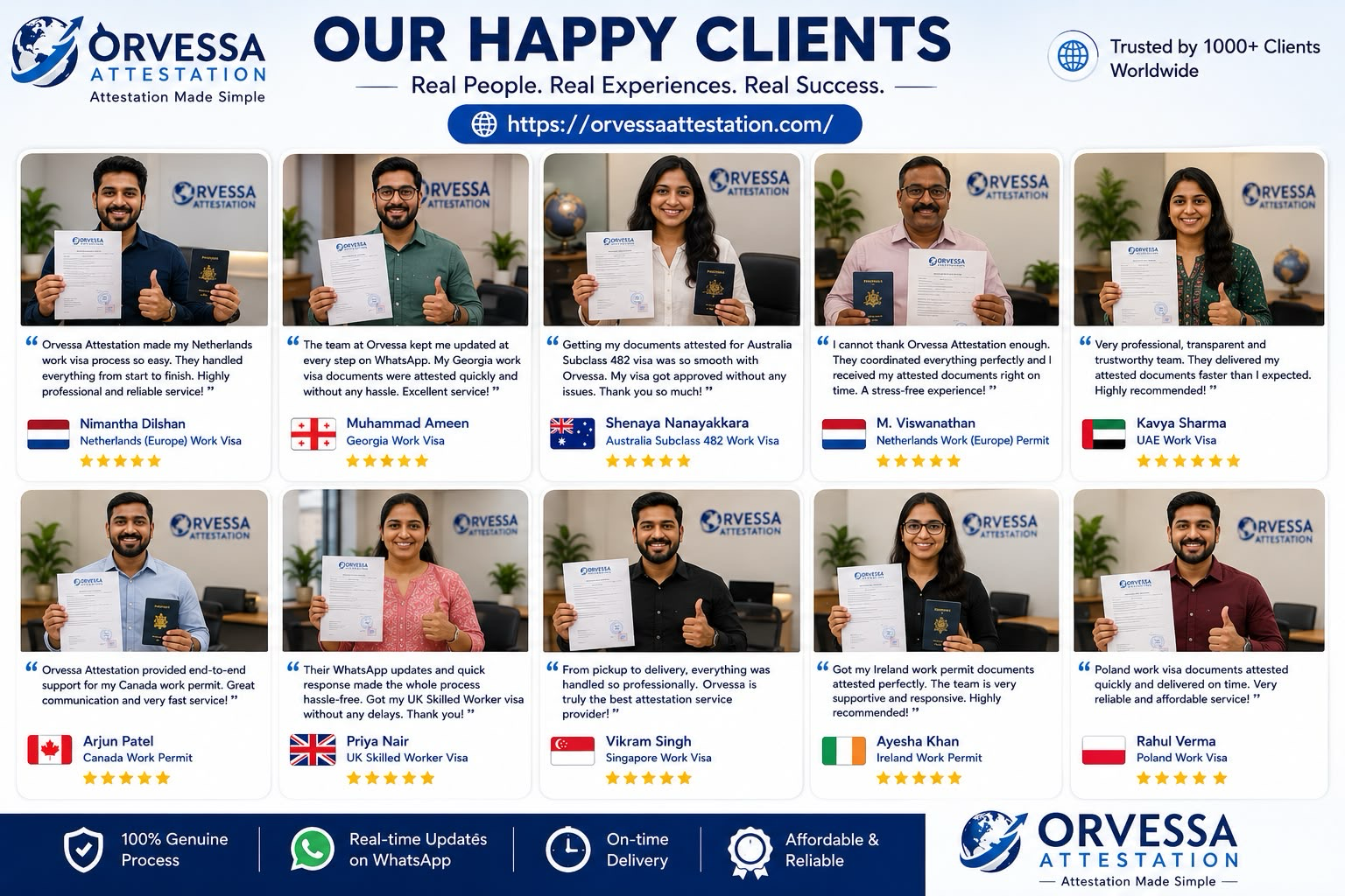 Orvessa Attestation happy clients testimonial collage